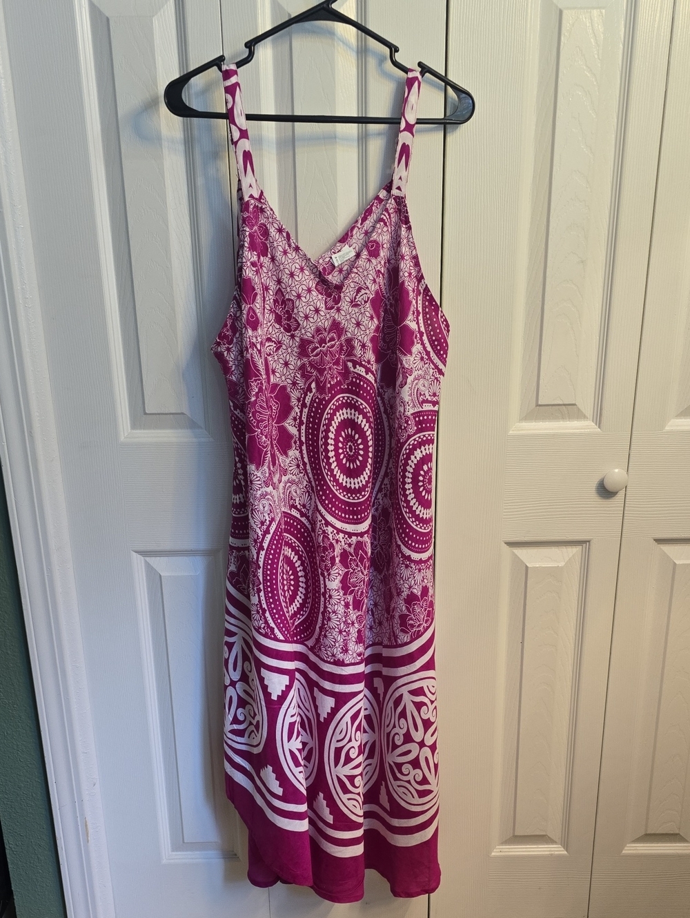 Women's Pink Patterned Maxi Dress - Sleeveless Summer Slip Dress